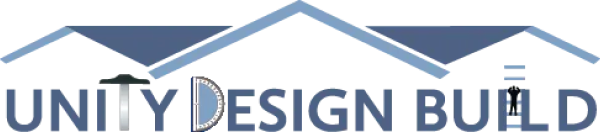 Logo with stylized house roof design.