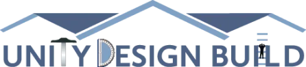 Unity Design Build logo with roof graphics.