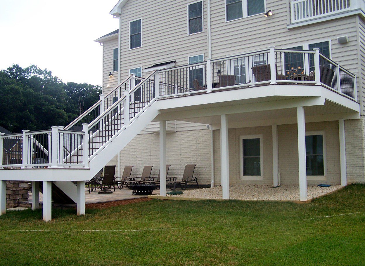 Deck: Upper-Level Deck with Stairs, Paver Patio & Water Resistant Ceiling (Frederick, Maryland)
